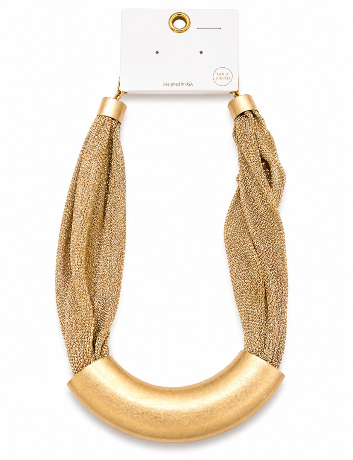CURVED METAL TUBE AND MESH NECKLACE