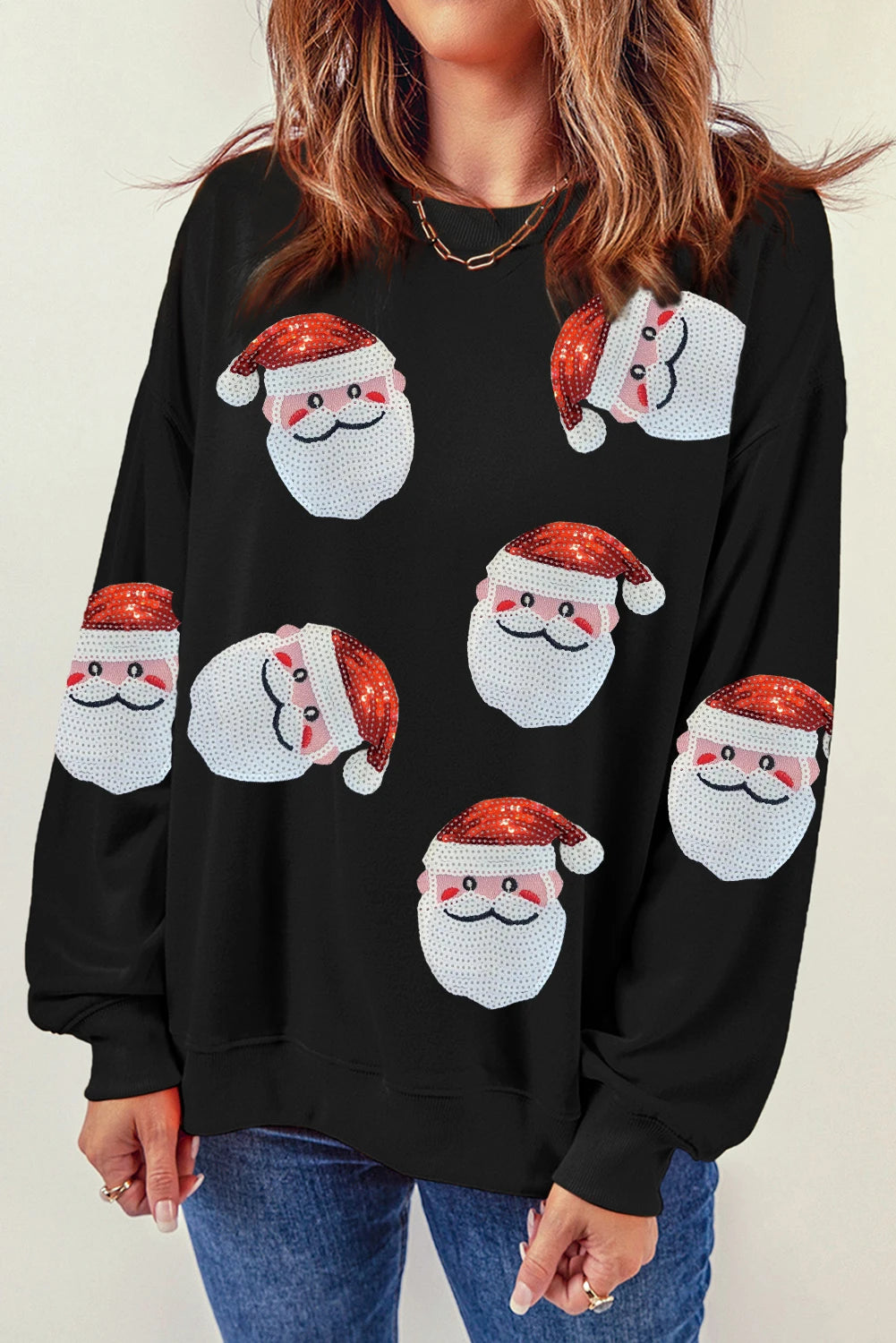 SANTA SEQUINED SWEATSHIRT-BLACK