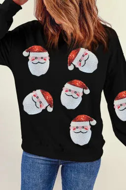 SANTA SEQUINED SWEATSHIRT-BLACK
