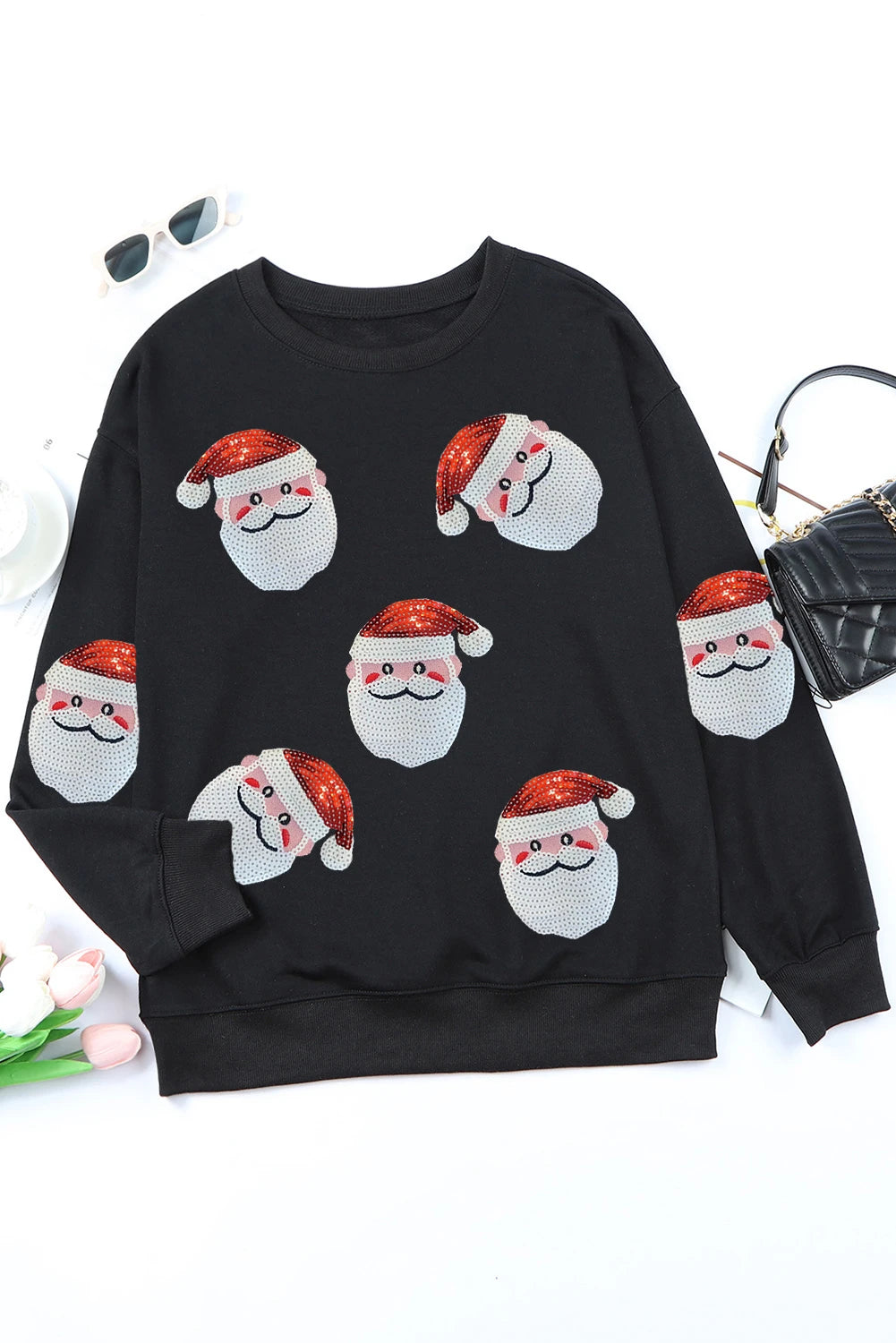 SANTA SEQUINED SWEATSHIRT-BLACK
