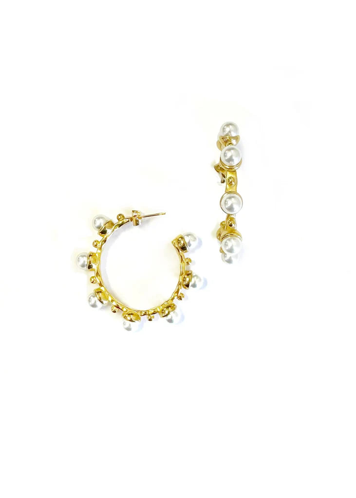 ESTER GOLD PEARL HOOP EARRINGS