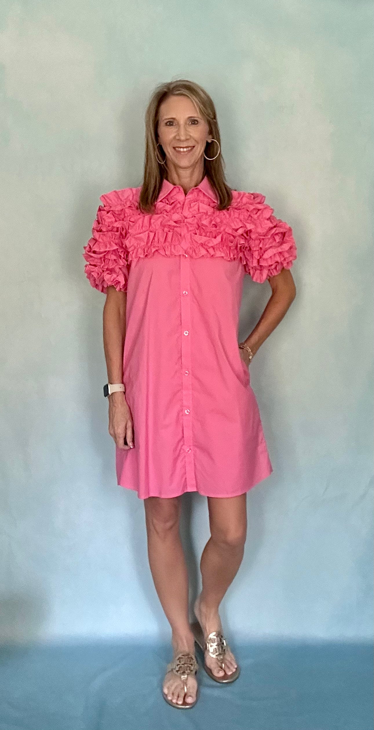 FLAMINGO FRILL SHIRT DRESS BY KARLIE