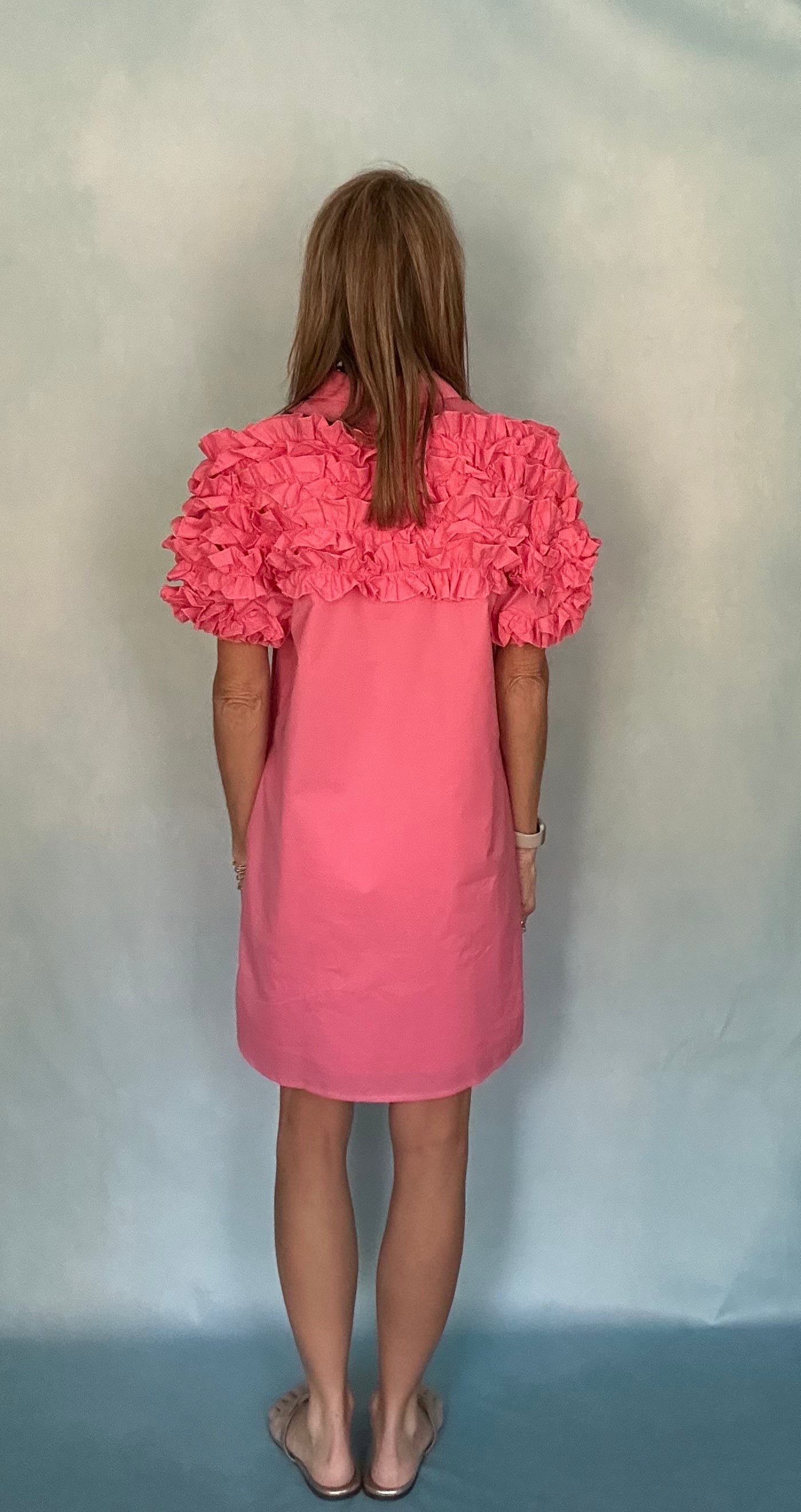 FLAMINGO FRILL SHIRT DRESS BY KARLIE