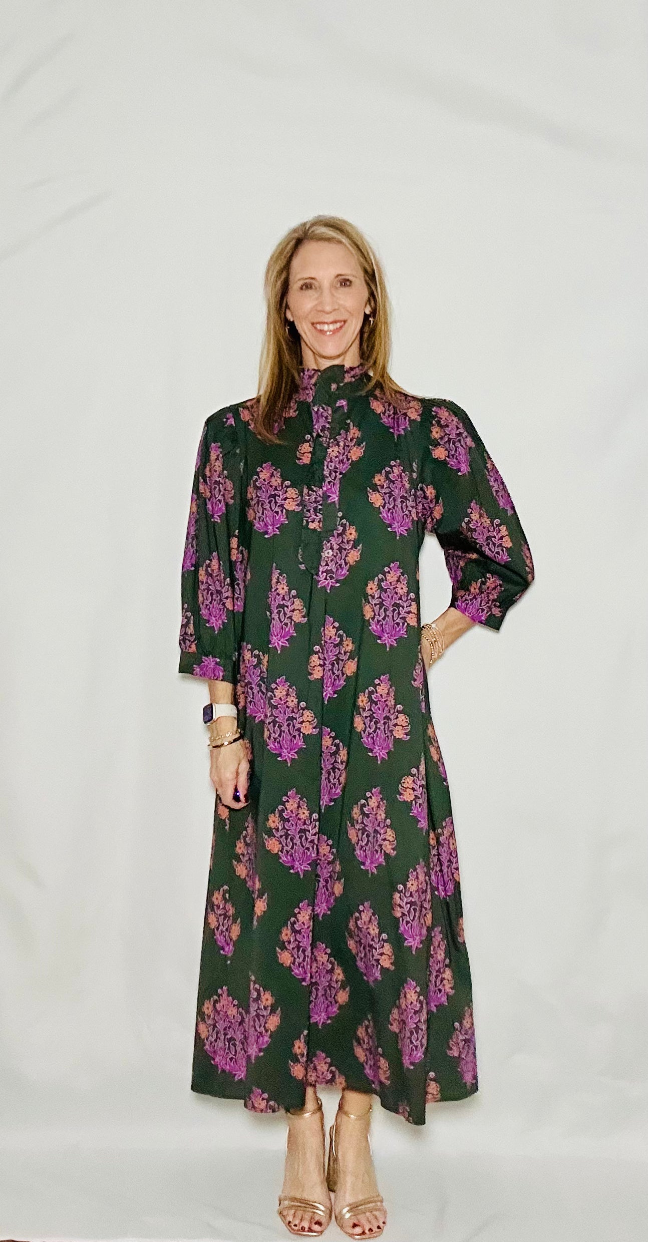 DAMASK PRINT MIDI DRESS