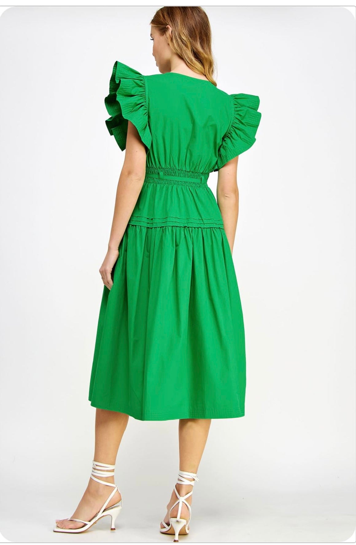 MILEY FLUTTER SLEEVE MIDI DRESS