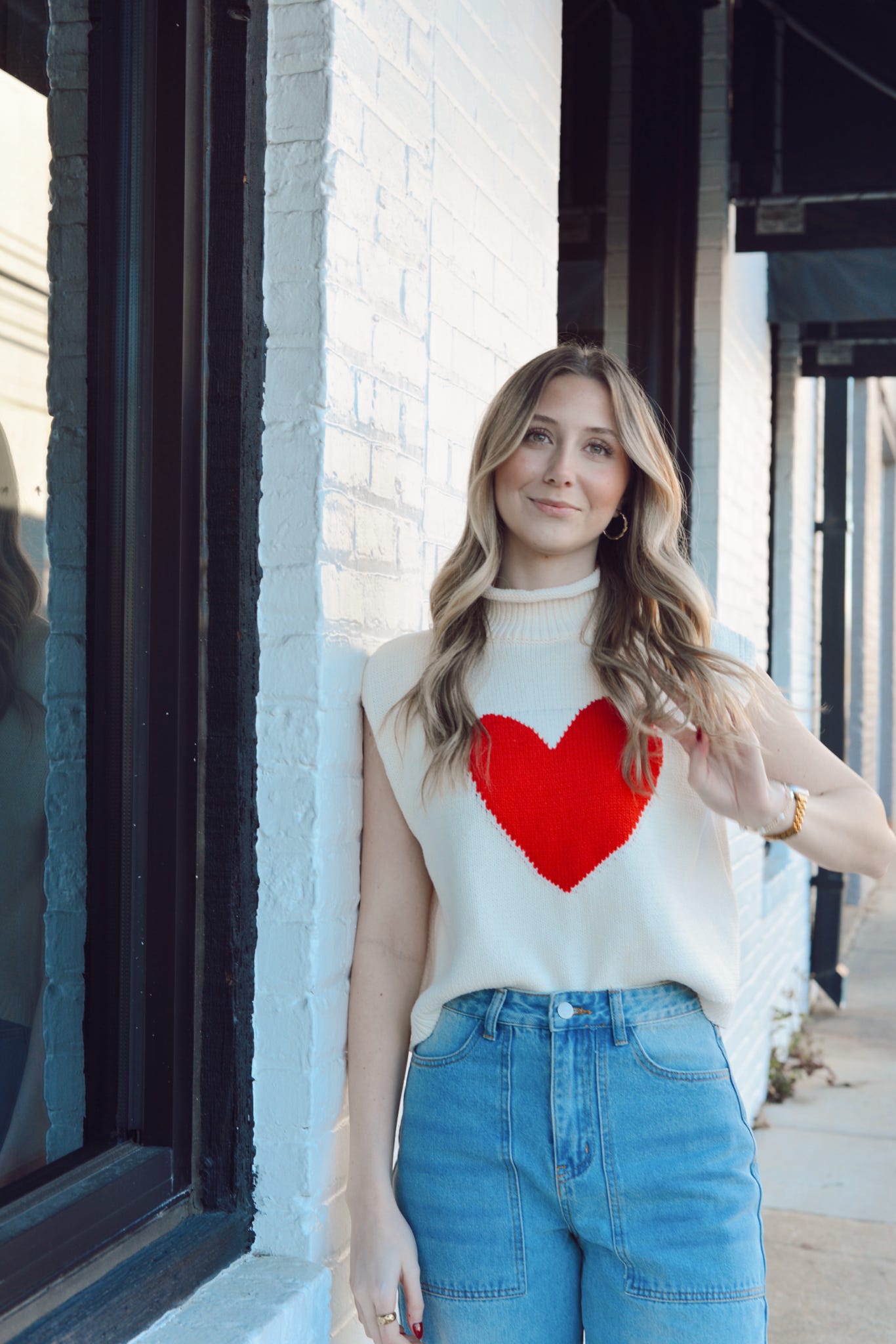 Heart Mock Neck Sweater Vest