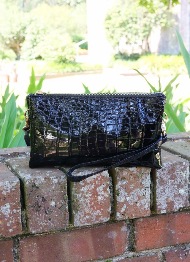 LIZ CUSTOM COLLECTION CROSSBODY BAG-BLACK PATENT