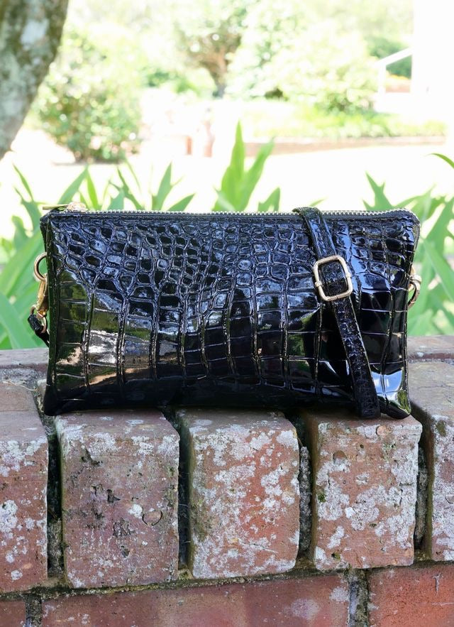 LIZ CUSTOM COLLECTION CROSSBODY BAG-BLACK PATENT