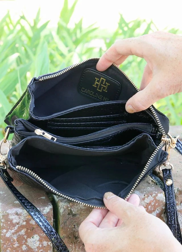 LIZ CUSTOM COLLECTION CROSSBODY BAG-BLACK PATENT