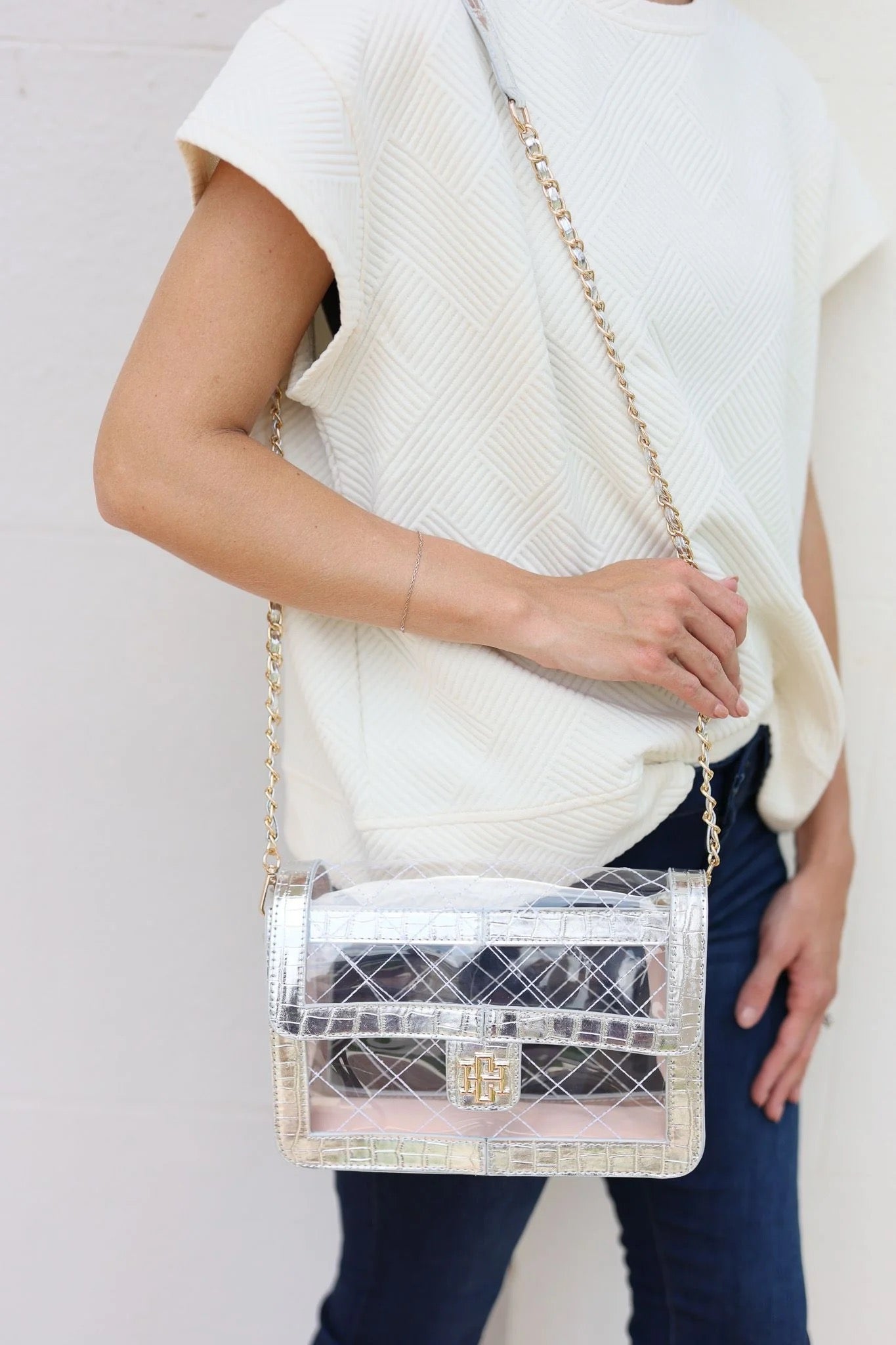 QUINN QUILTED CLEAR BAG-PLATINUM