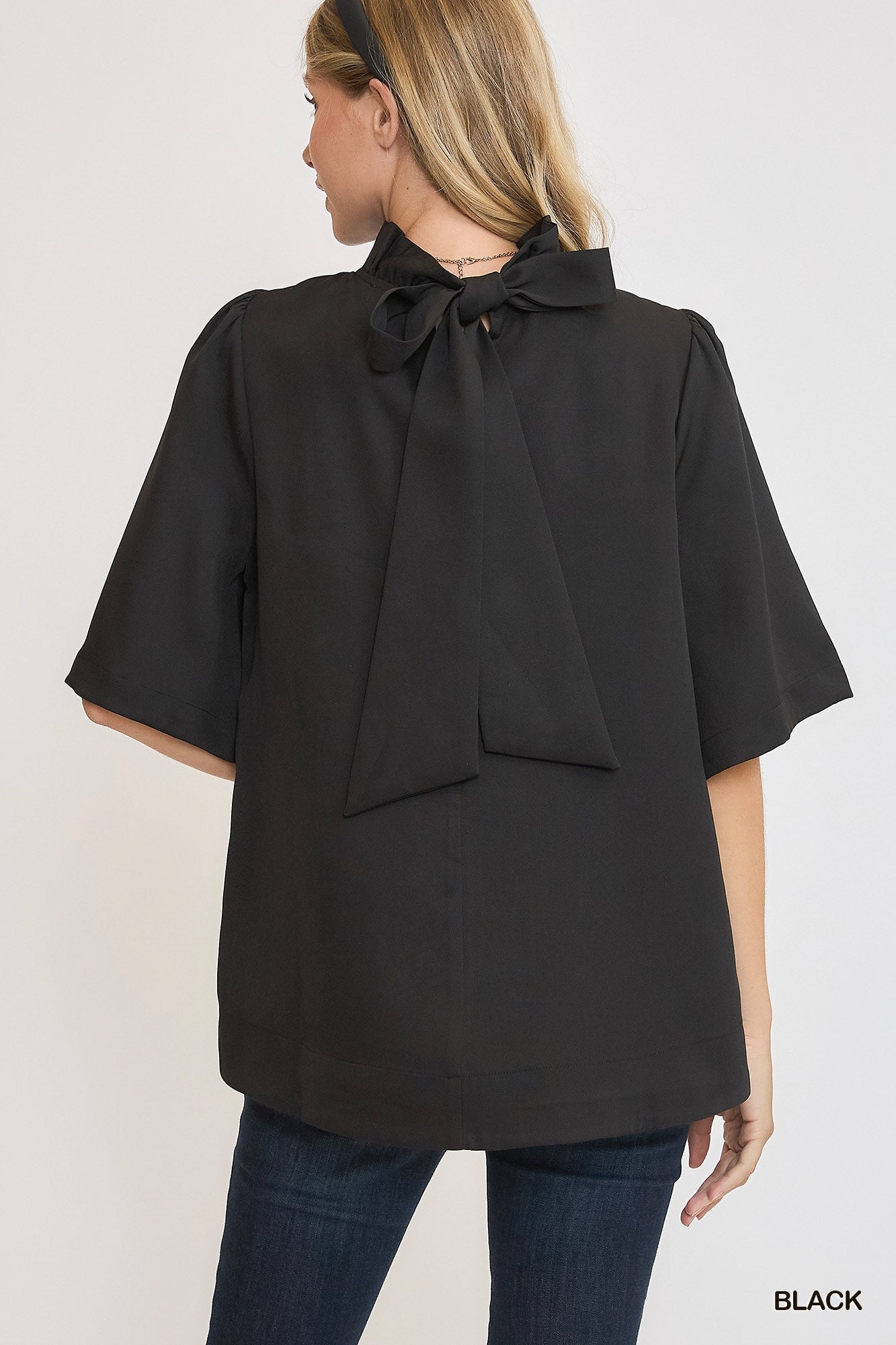 Bell Sleeve Top with Back Bow Tie