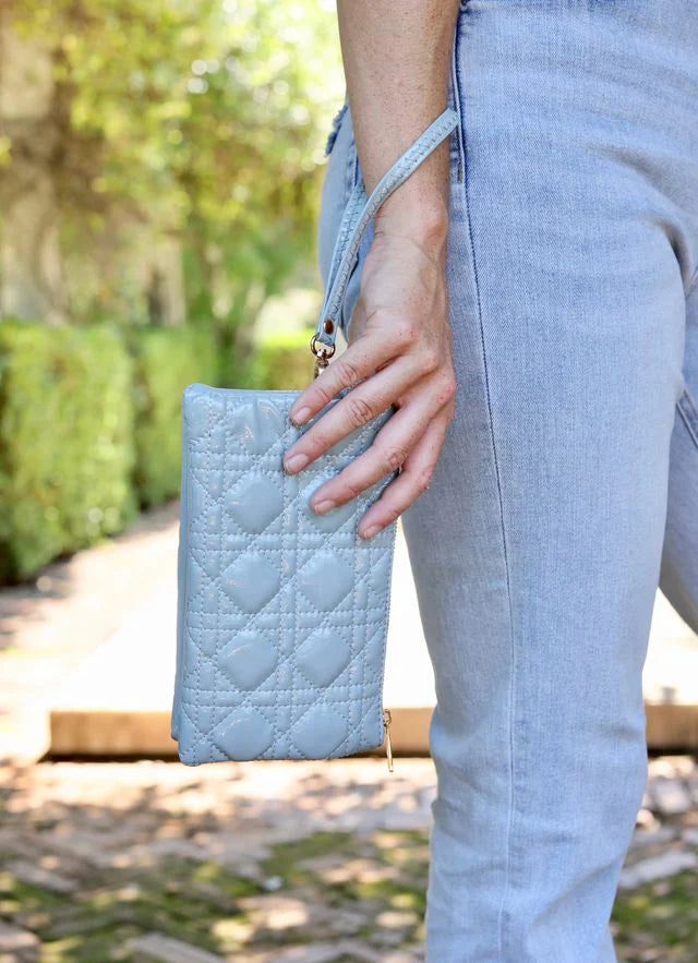 LIZ CUSTOM CROSSBODY BAG-DUSTY BLUE PATENT