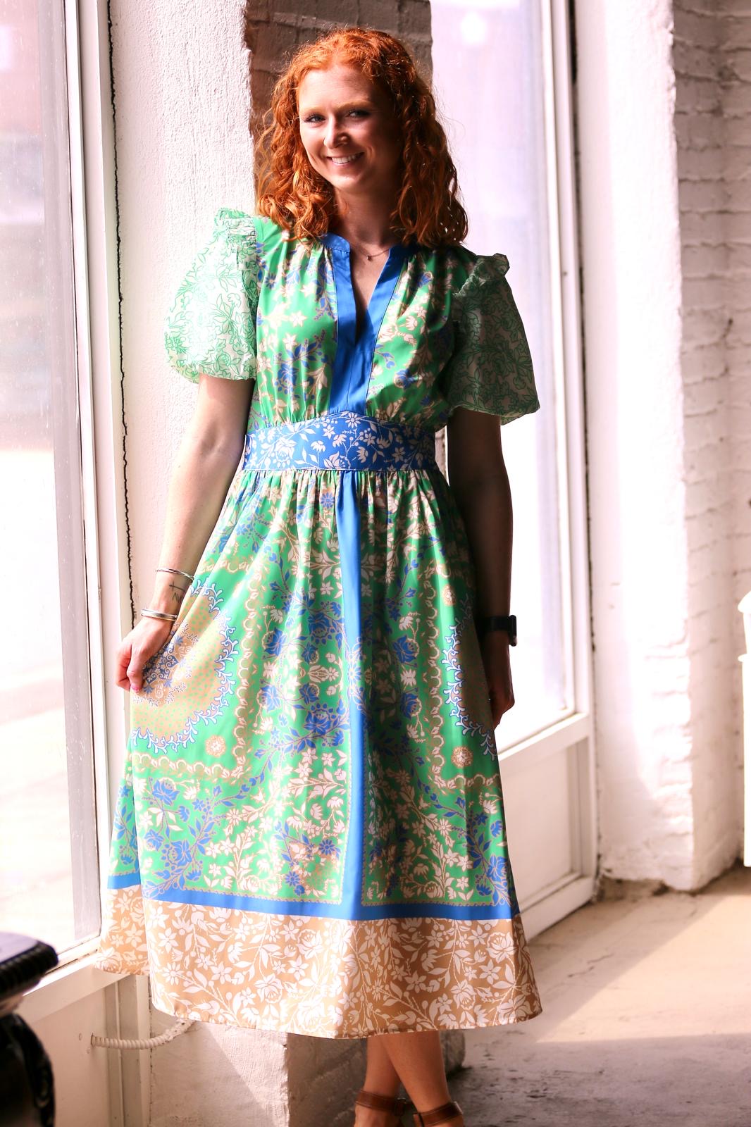 SPLIT NECK FLORAL MIDI DRESS