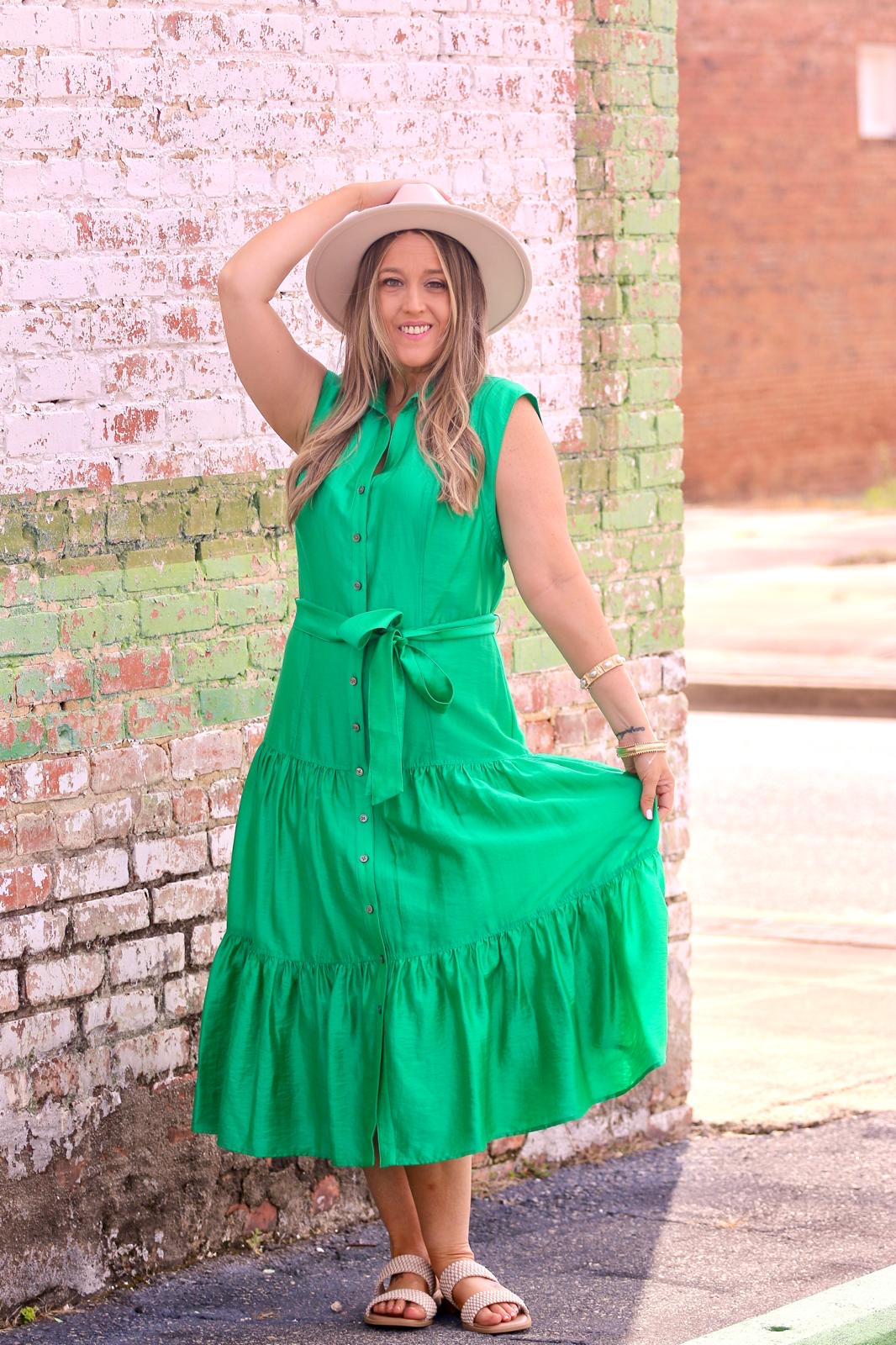 GREEN WITH ENVY MIDI DRESS