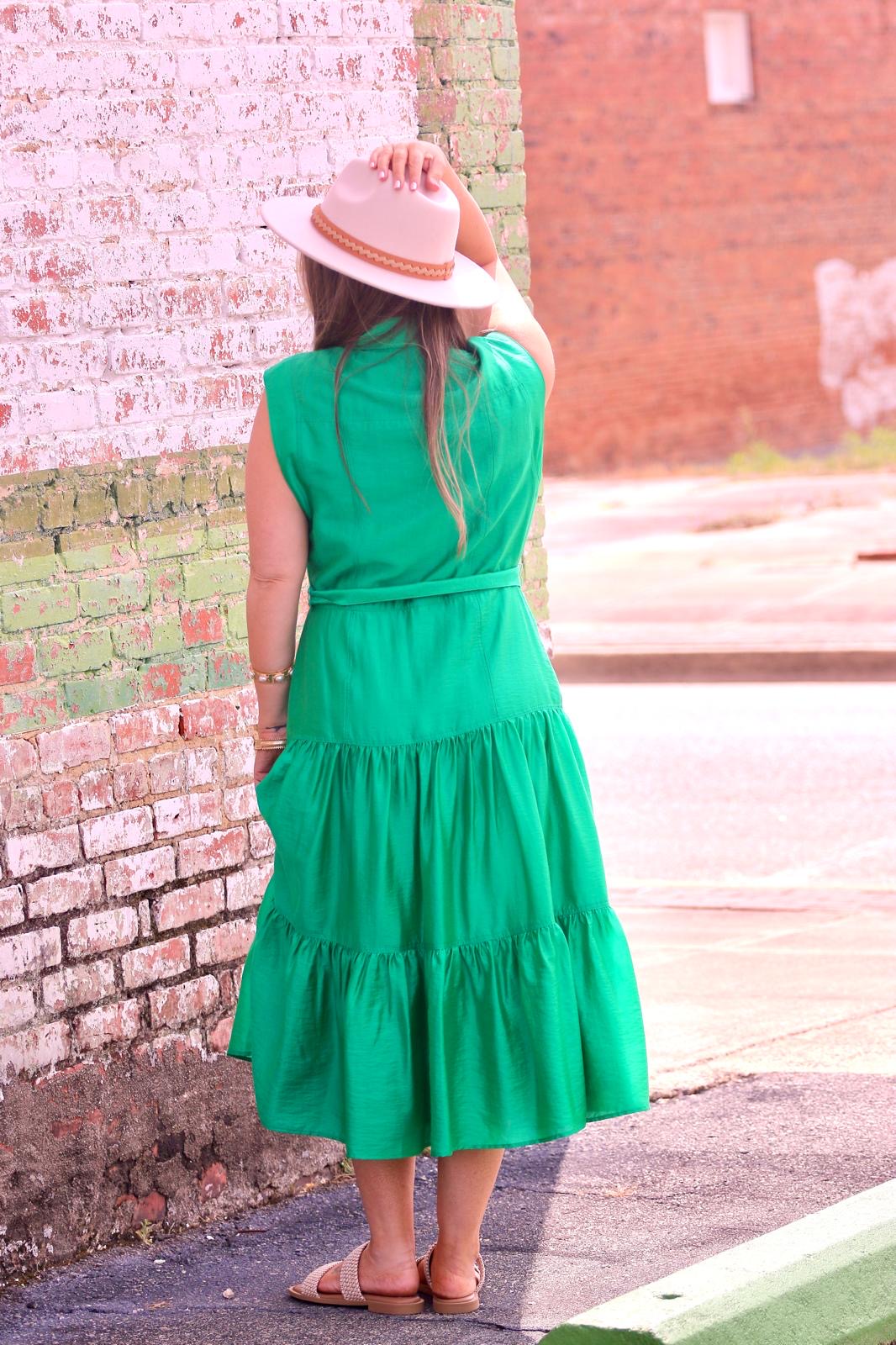 GREEN WITH ENVY MIDI DRESS