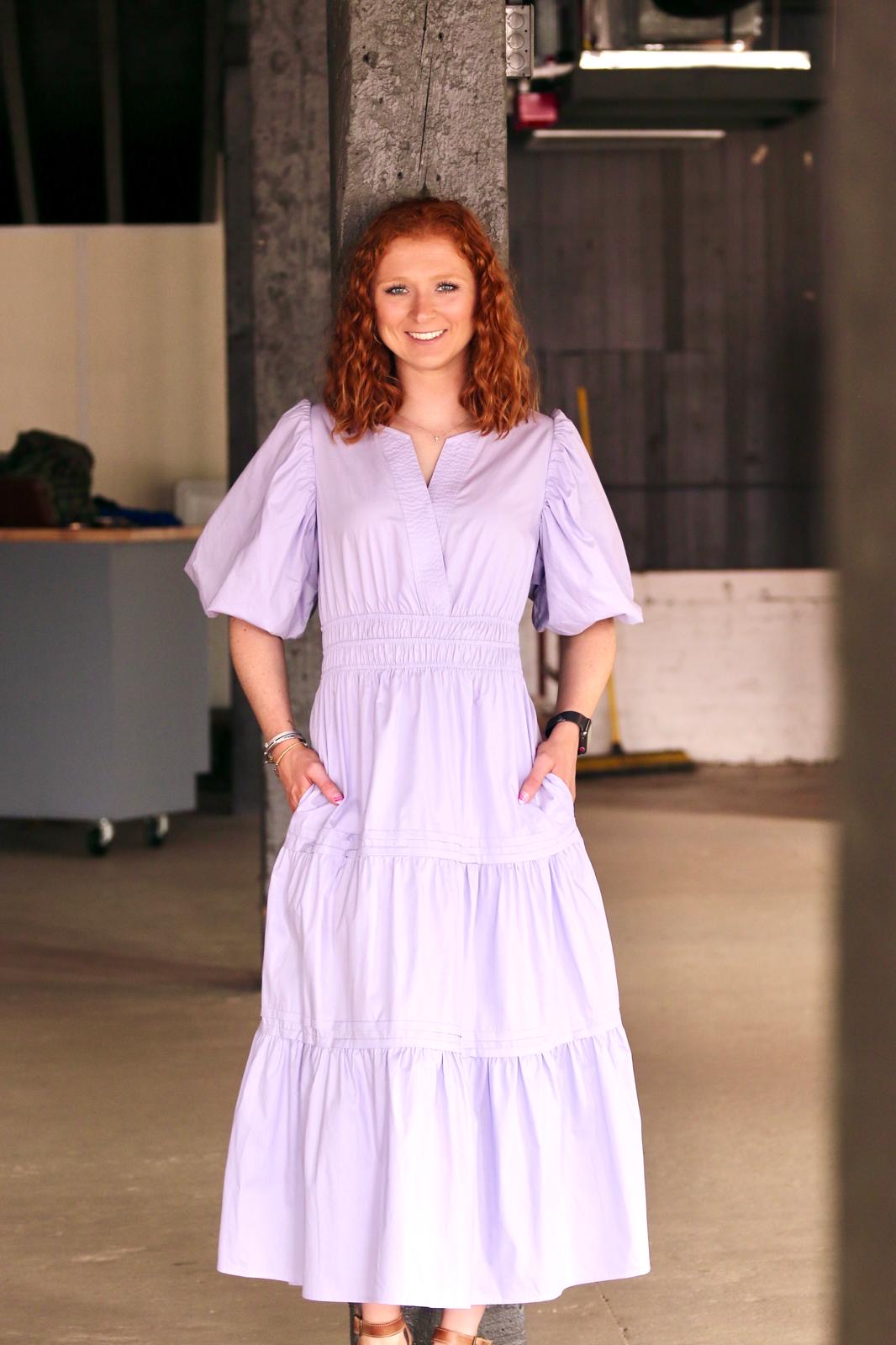 PUFF SLEEVE MIDI DRESS