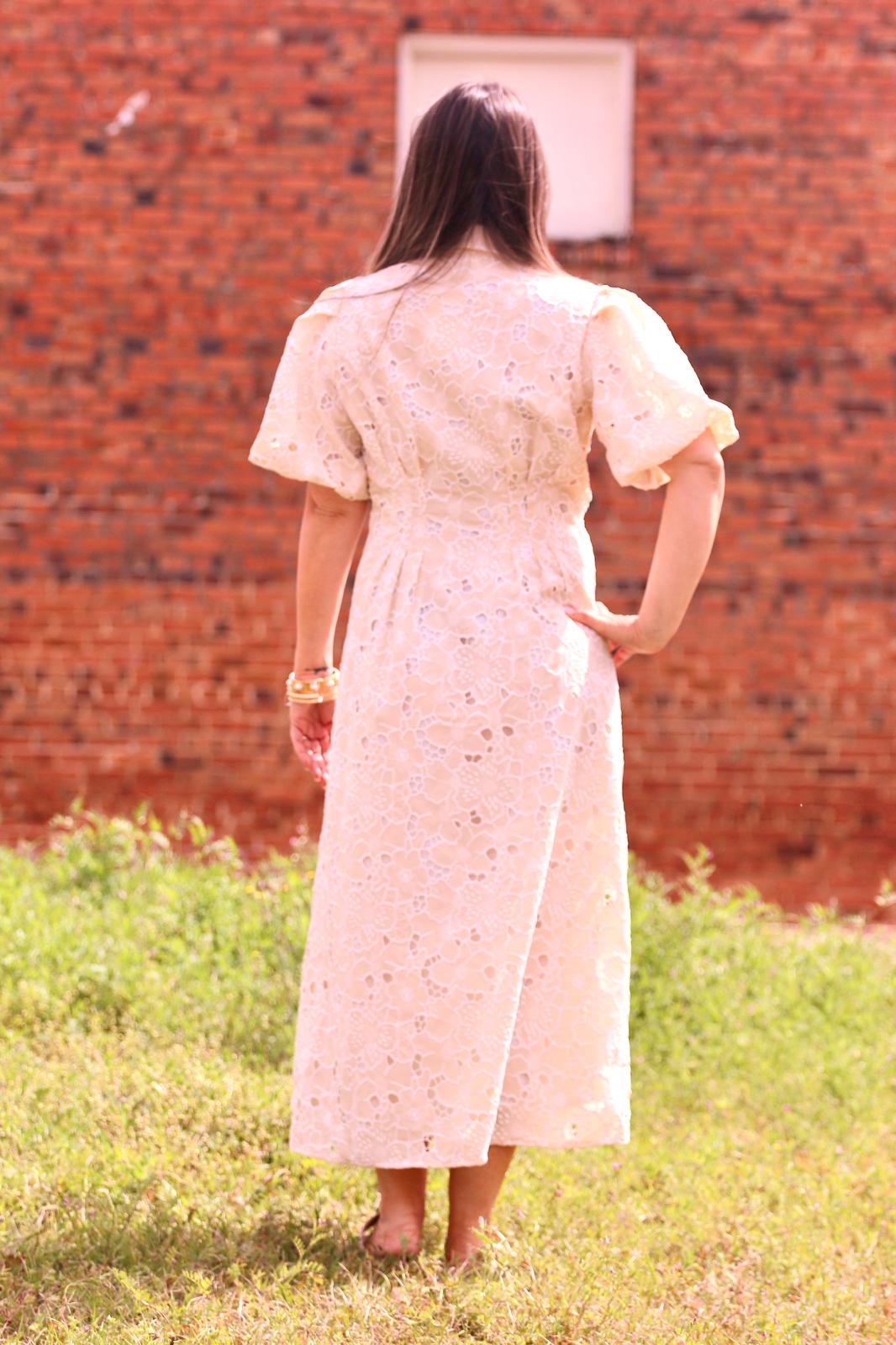 FLORAL EYELET MIDI DRESS