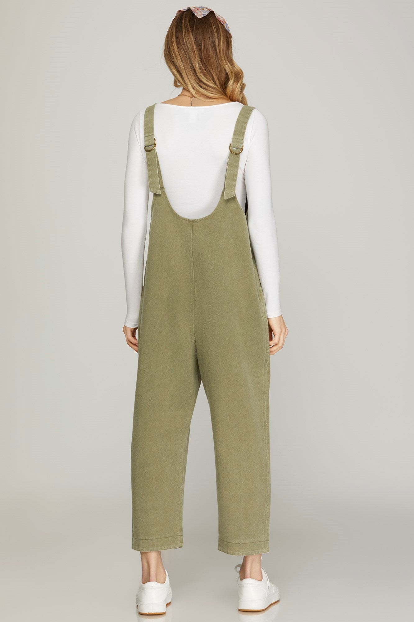RELAXED FIT WASHED TWILL JUMPSUIT WITH POCKETS