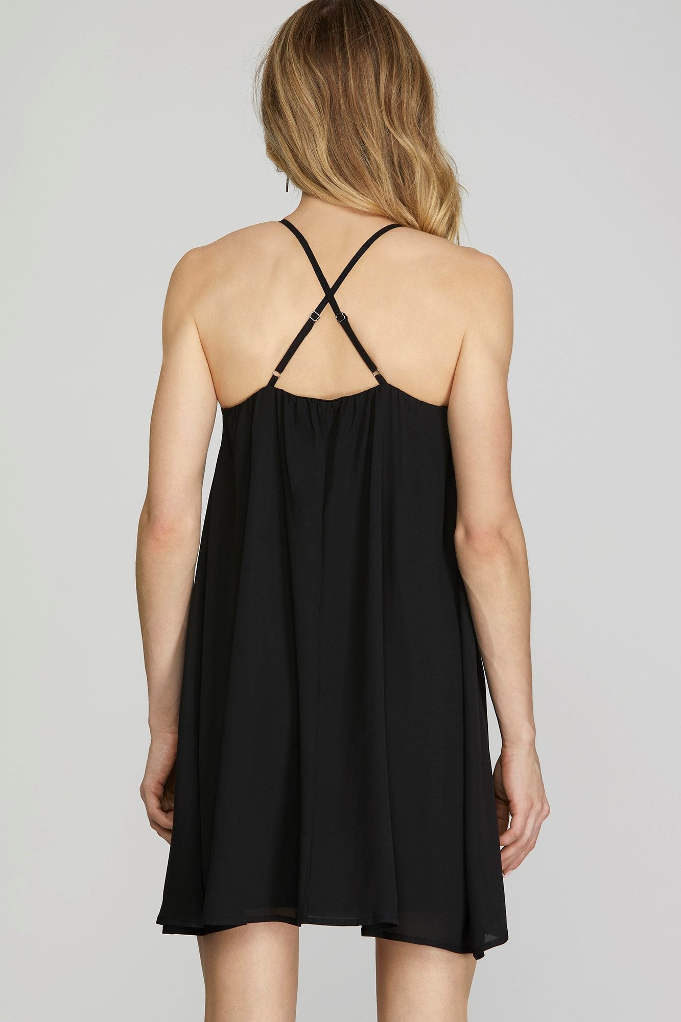 ROSETTE RUFFLED HALTER DRESS