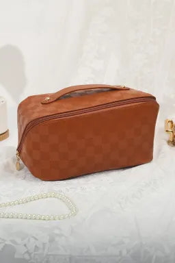 CHECKERED COSMETIC BAG WITH HANDLE