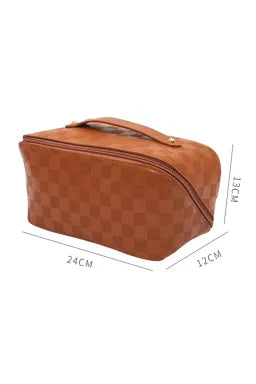 CHECKERED COSMETIC BAG WITH HANDLE