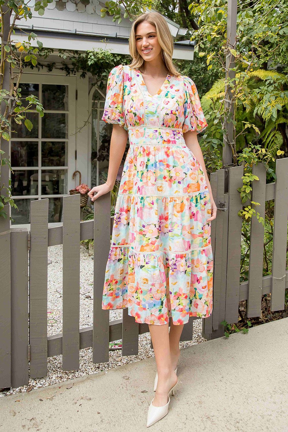 SPRING IS IN THE AIR PUFF SLEEVE TIERED DRESS