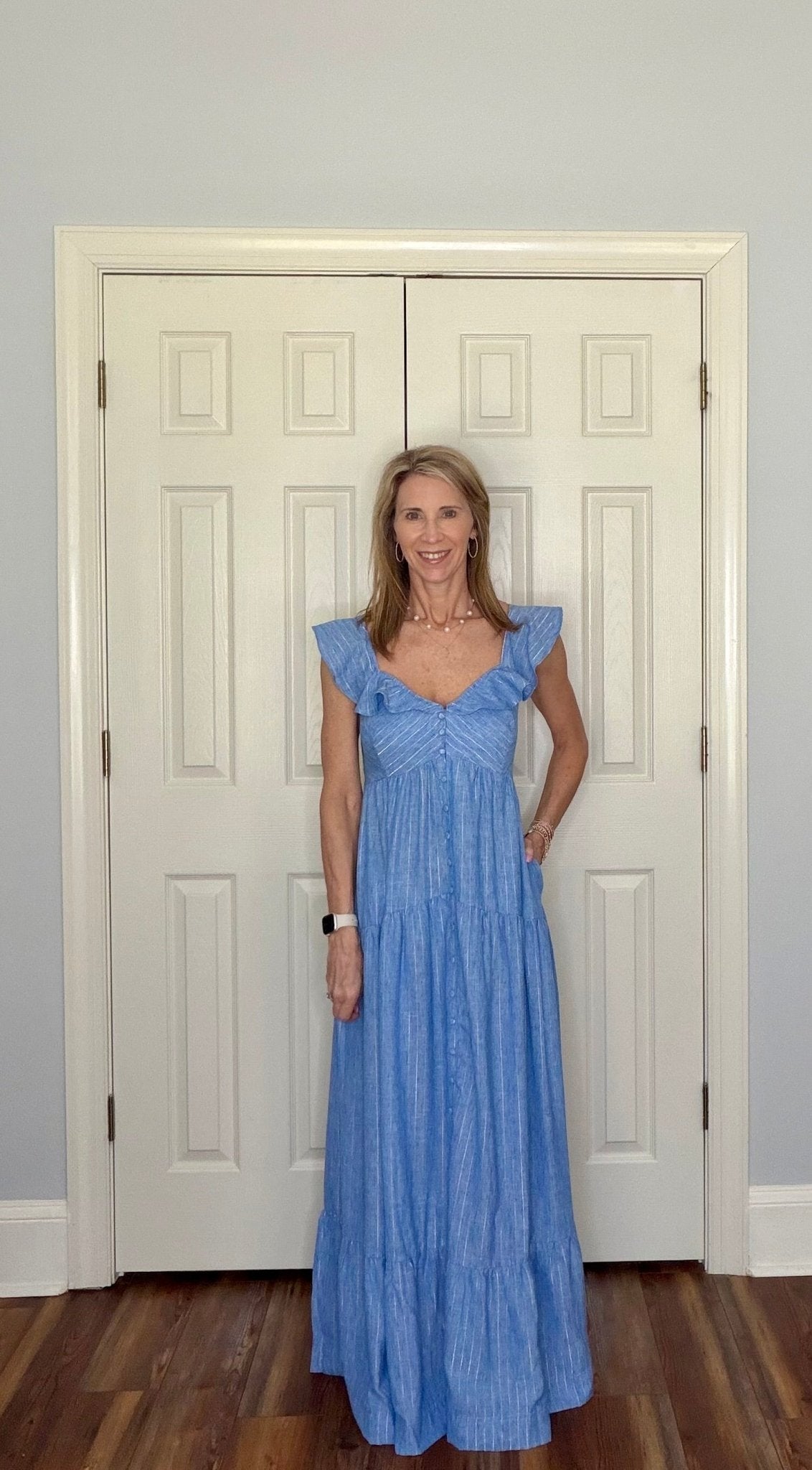 AZURE TIDE STRIPED RUFFLE MAXI DRESS - Gopher Lane Boutique & Gifts
