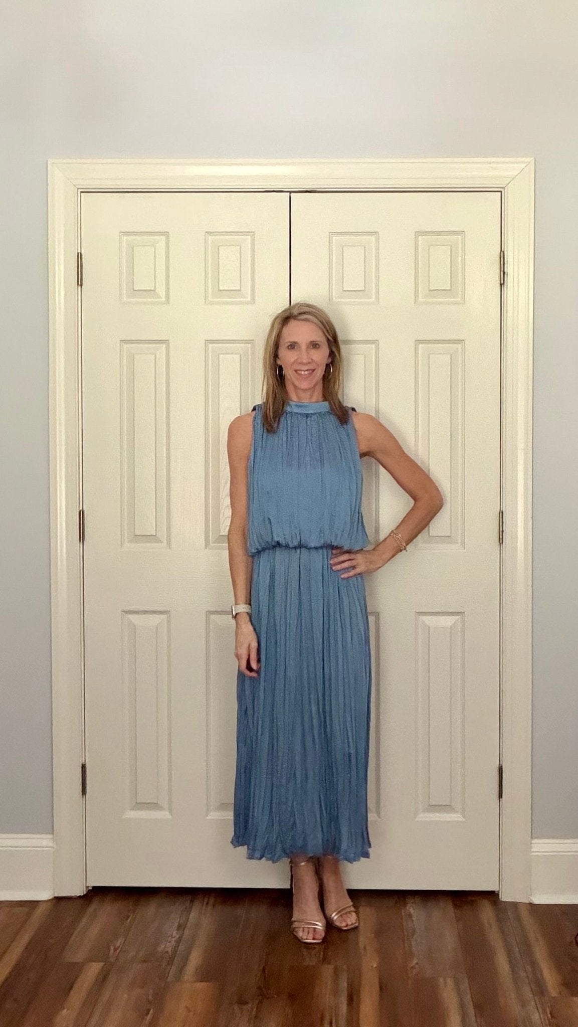 CIARA PLEATED BLUE MIDI DRESS - Gopher Lane Boutique & Gifts