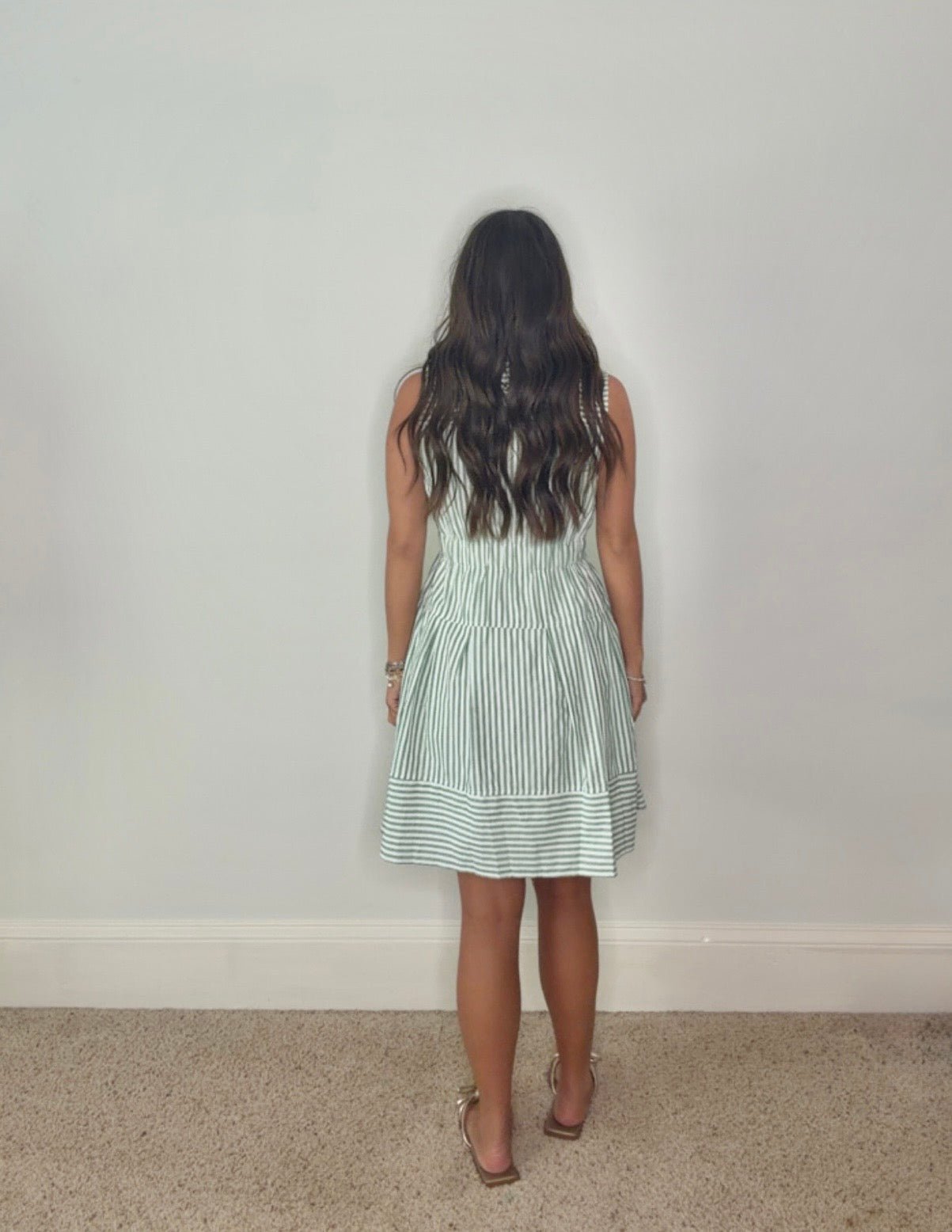 ENTRO SAGE GREEN AND WHITE STRIPED MINI DRESS - Gopher Lane Boutique & Gifts