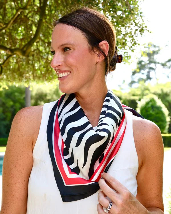 HARPER STRIPED SCARF MEDIUM- RED BLACK