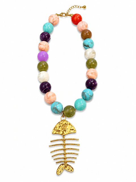 HART DESIGNS MULTICOLOR CHUNKY BEADED NECKLACE WITH FISH CHARM - Gopher Lane Boutique & Gifts