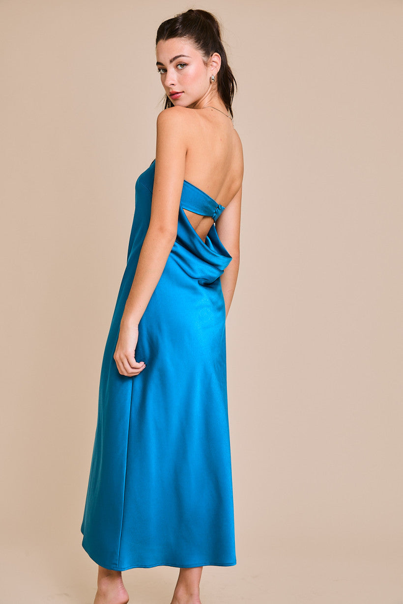 OFF SHOULDER COWL BACK MIDI DRESS