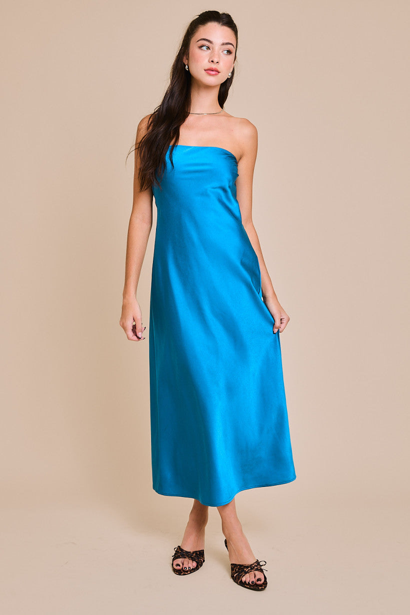 OFF SHOULDER COWL BACK MIDI DRESS