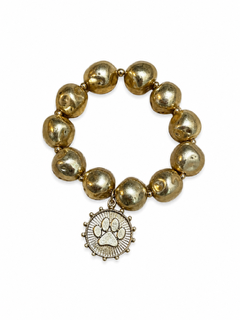 HAMMERED GOLD BEAD BRACELET WITH PAW PRINT CHARM