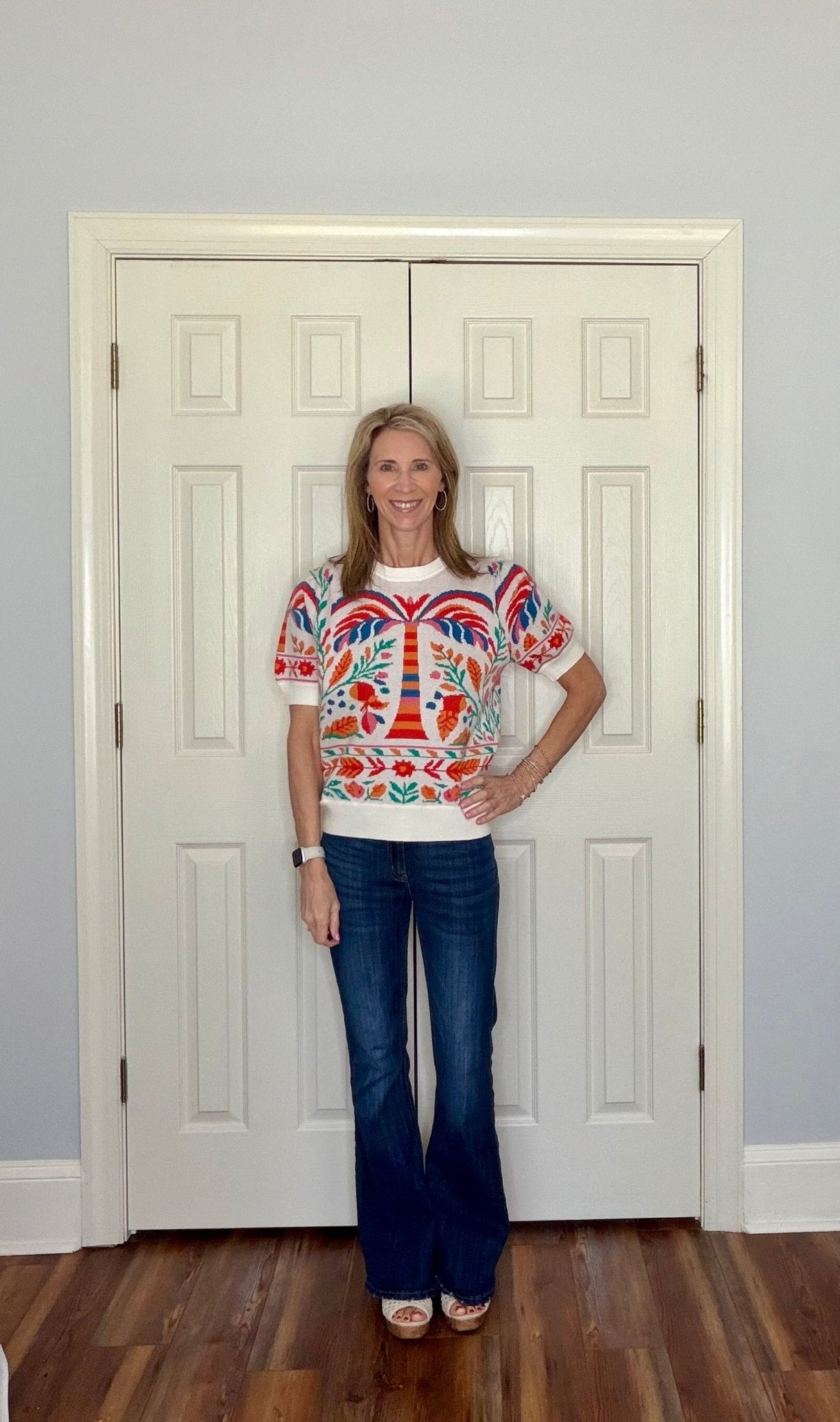 ISLA TROPICAL PALM SHORT SLEEVE SWEATER - Gopher Lane Boutique & Gifts
