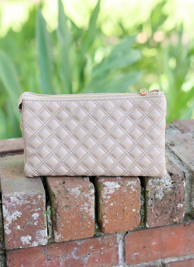 LIZ CUSTOM COLLECTION CROSSBODY-TAUPE QUILTED DQ