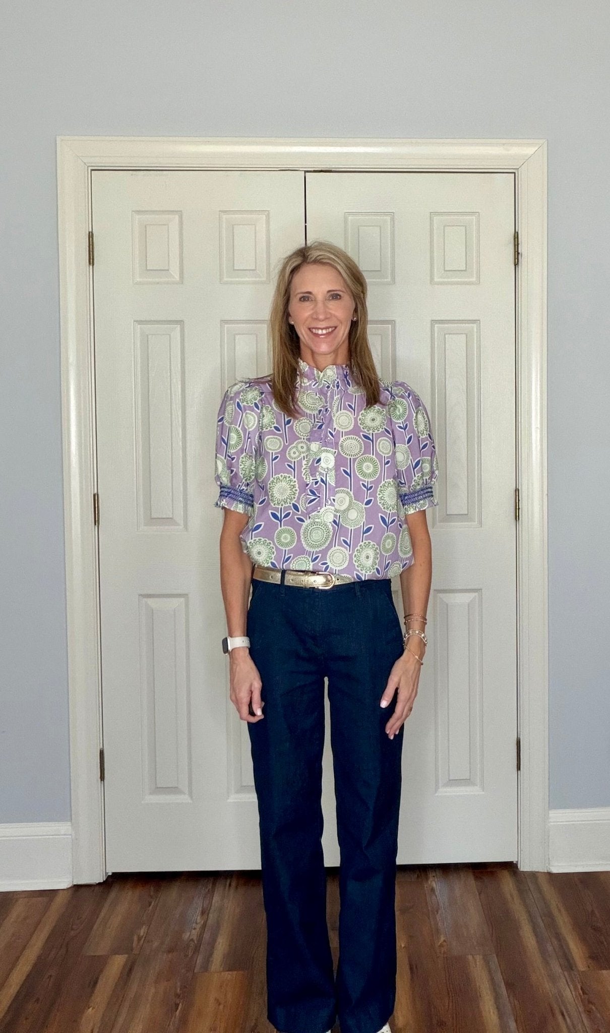 LAUREL LAVENDER FLORAL RUFFLE NECK TOP - Gopher Lane Boutique & Gifts