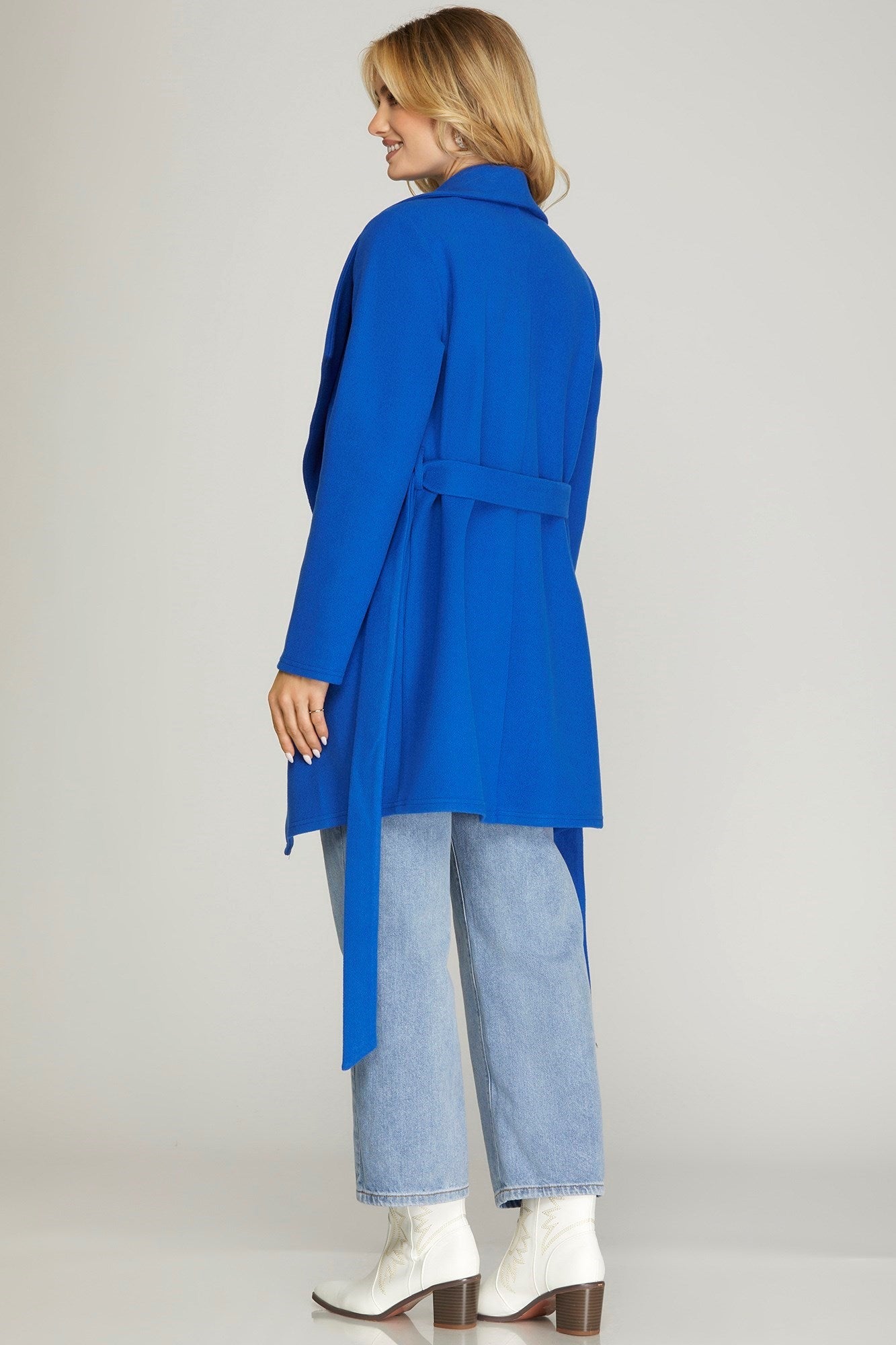 LONG SLEEVE OPEN FRONT WRAP COAT WITH FRONT TIE - Gopher Lane Boutique & Gifts