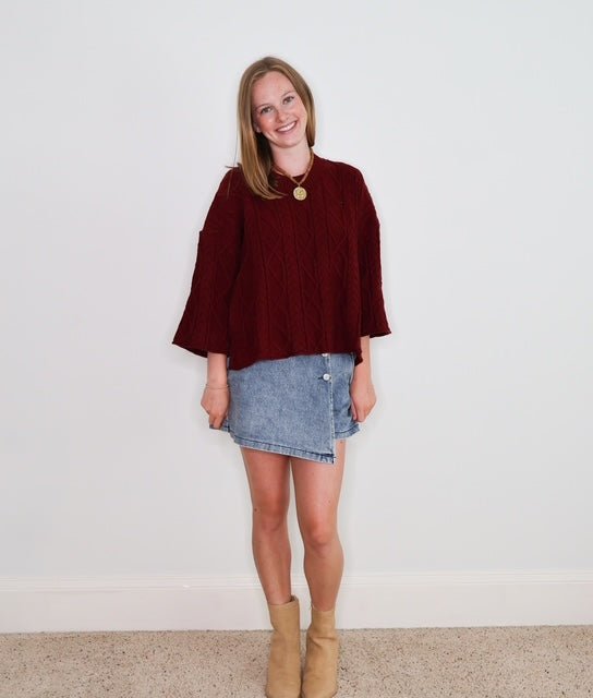 MERLOT MUSE CABLE KNIT TOP - Gopher Lane Boutique & Gifts