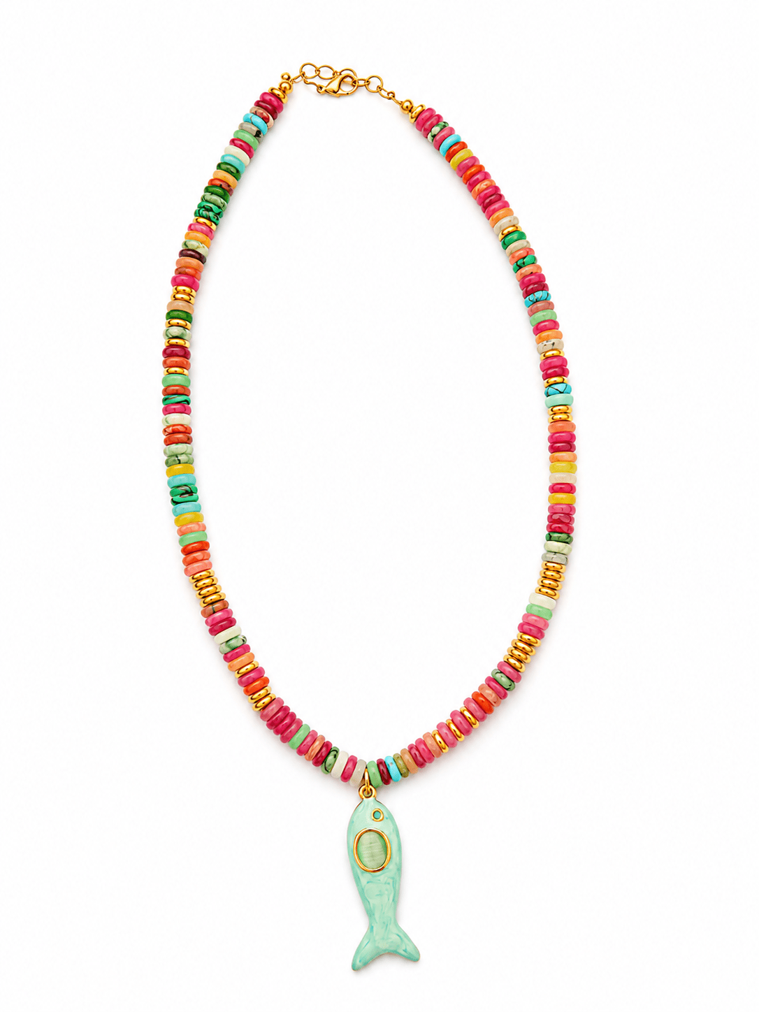MULTICOLOR BEADED TEAL FISH CHARM NECKLACE - Gopher Lane Boutique & Gifts
