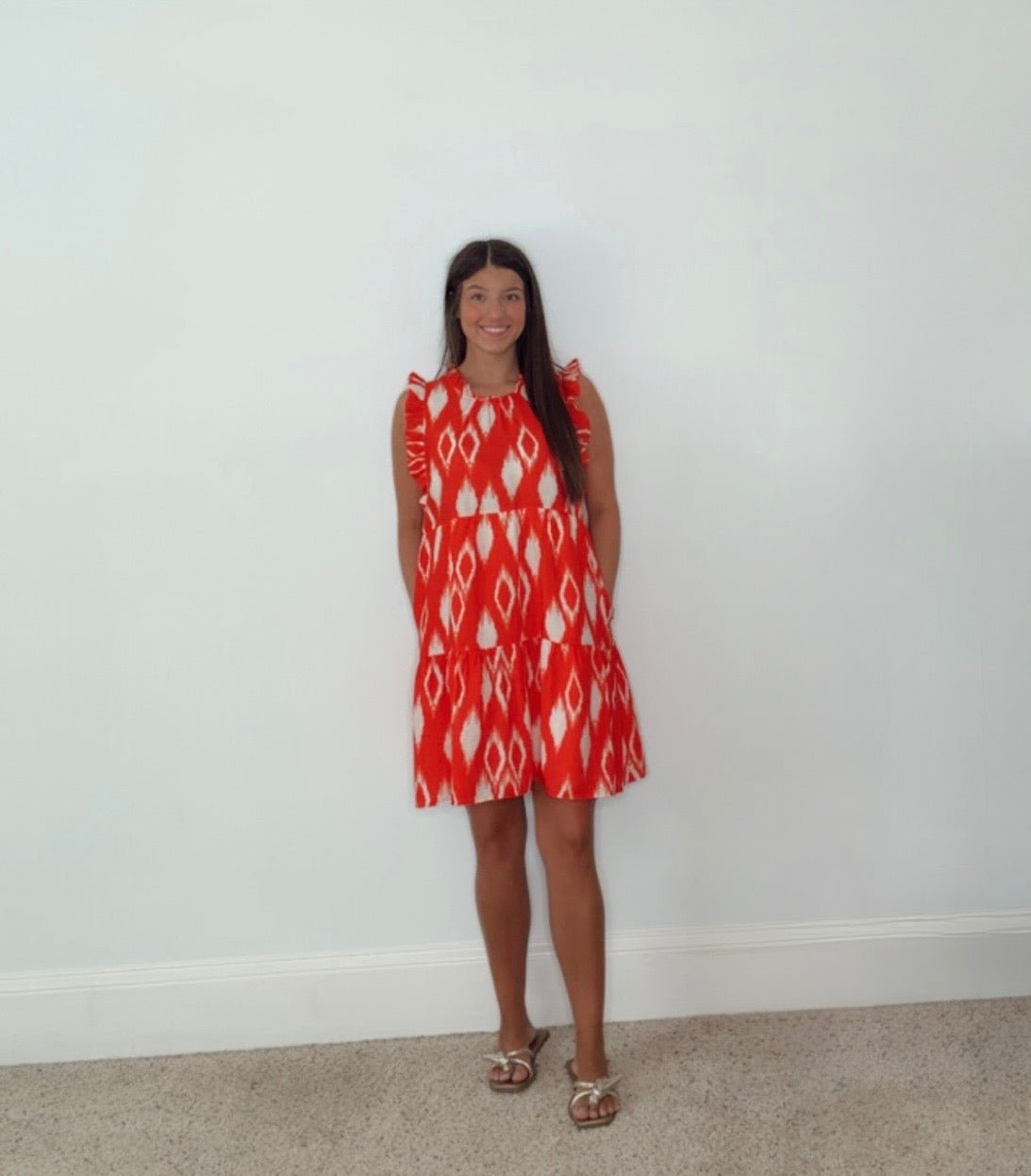 ORANGE AND WHITE MIDI DRESS - Gopher Lane Boutique & Gifts