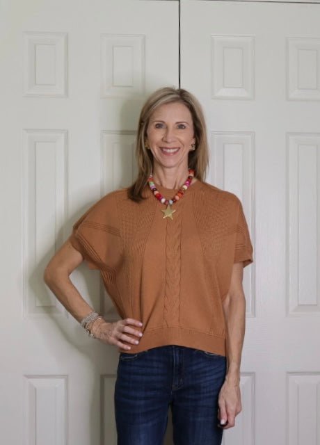 RELAXED CABLE KNIT SWEATER IN CAMEL - Gopher Lane Boutique & Gifts