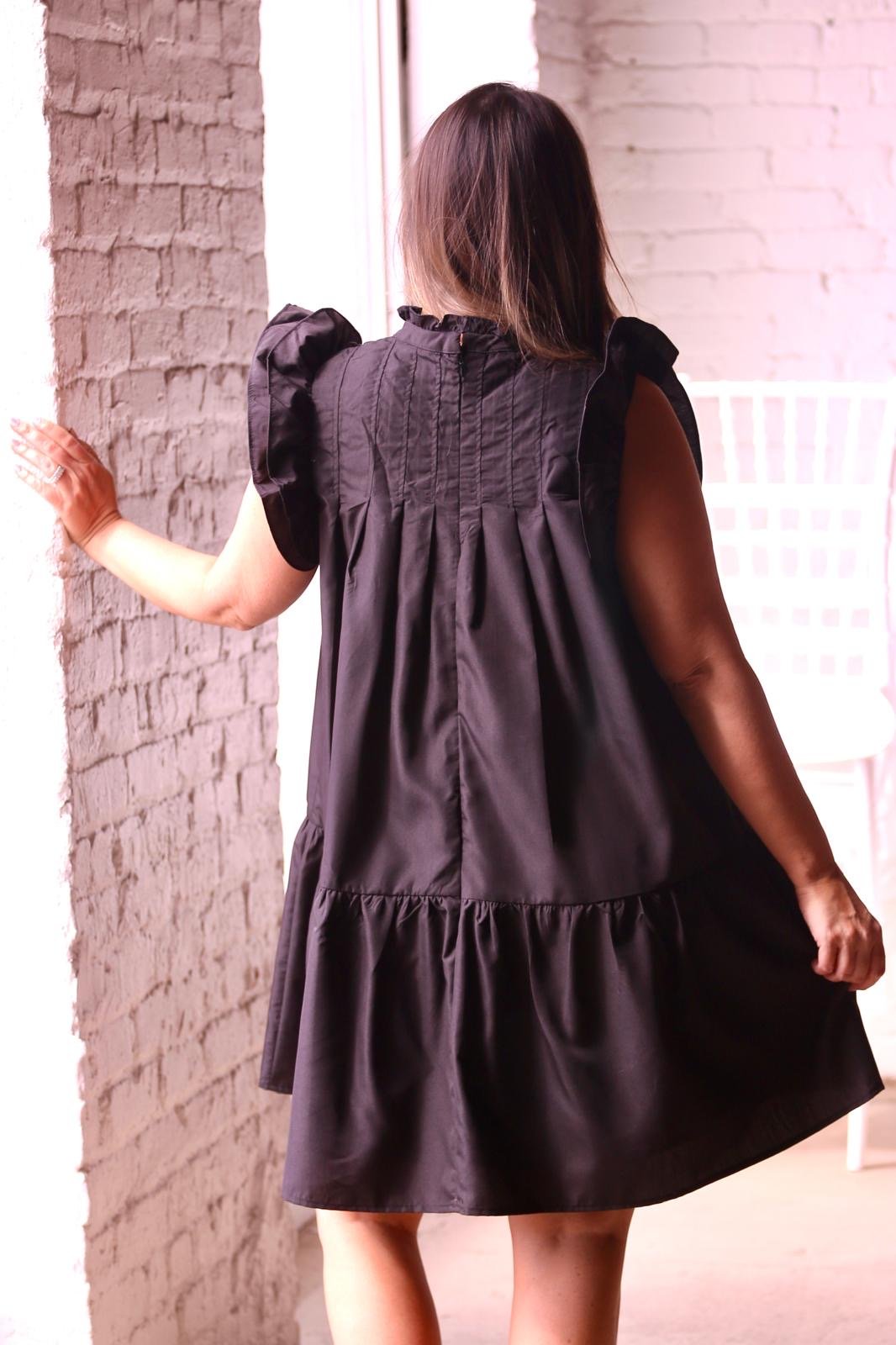 RUFFLE SLEEVE BLACK DRESS - Gopher Lane Boutique & Gifts