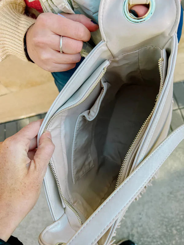 SAWYER LEATHER BAG WITH FRINGE-CAMEL