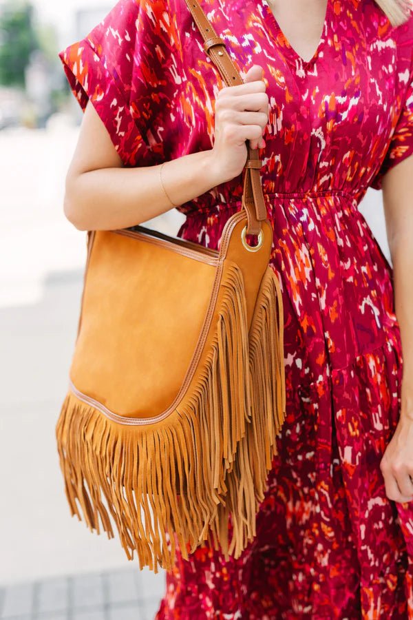 SAWYER LEATHER BAG WITH FRINGE - CAMEL - Gopher Lane Boutique & Gifts