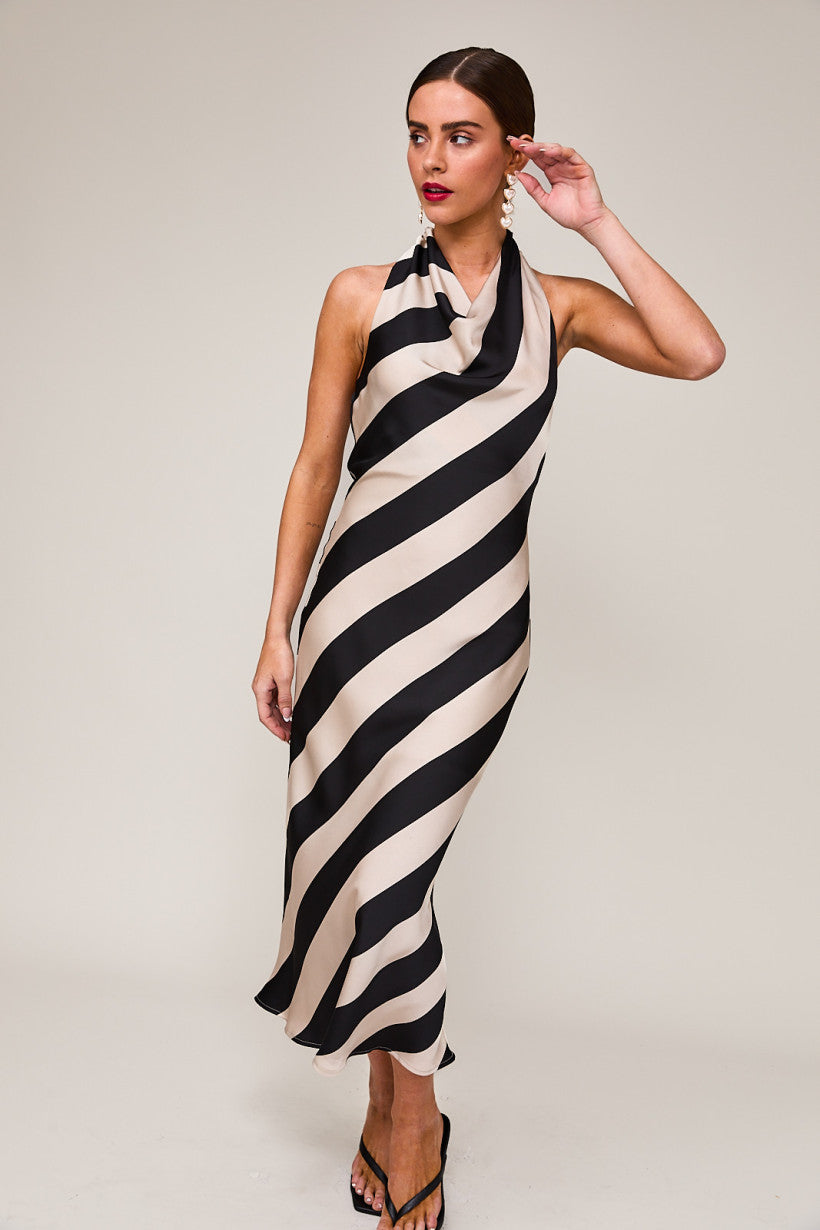 HALTER COWL NECK MIDI DRESS