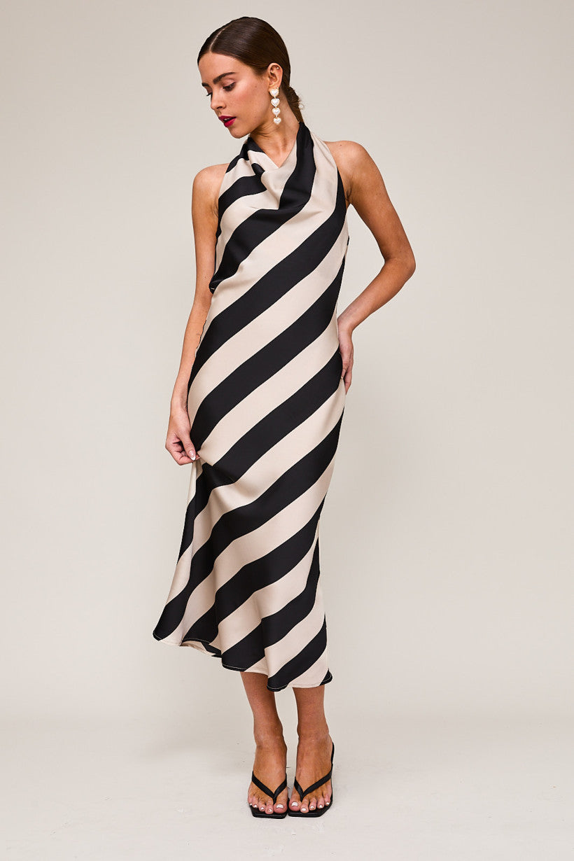 HALTER COWL NECK MIDI DRESS