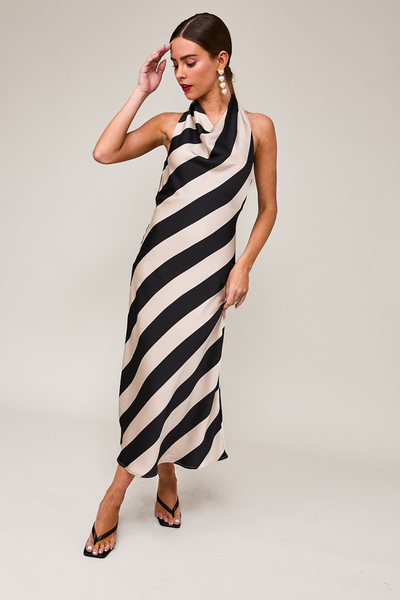 HALTER COWL NECK MIDI DRESS