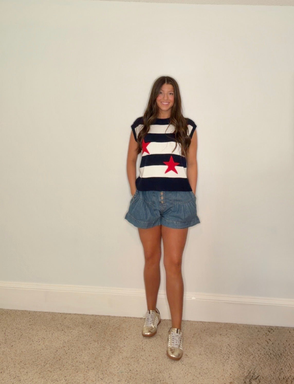 STAR SPANGLED SLEEVELESS SWEATER - Gopher Lane Boutique & Gifts