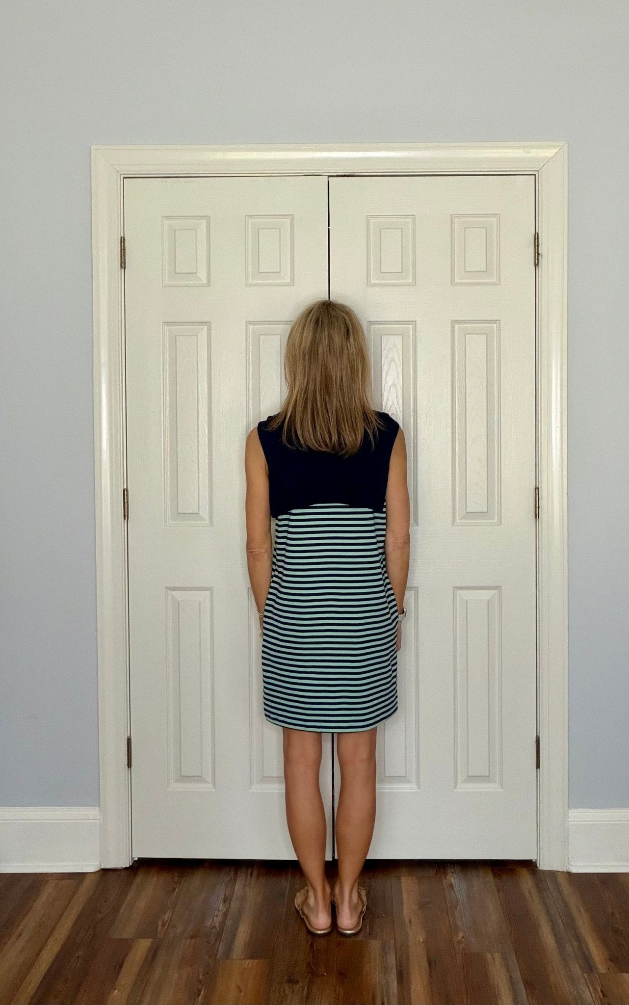 TESSA NAVY STRIPED DRESS WITH ATTACHED SWEATER - Gopher Lane Boutique & Gifts